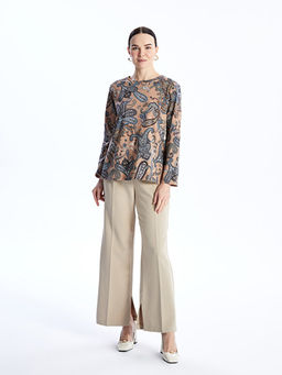 Bisiklet Yaka ?i?ekli Uzun Kollu Kad?n Bluz