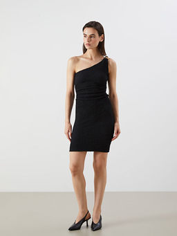 Tek Omuz Dokulu B?zg?l? Elbise