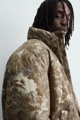 FLOCKED PRINT PUFFER JACKET