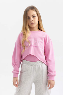 K?z Cocuk 2li Tak?m Bask?l? Crop Bisiklet Yaka Sweatshirt Ask?l? Atlet - Defacto фото 4