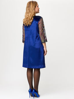 Платье из синего бархата с вышивкой на рукавах - Almond фото 9