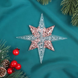 Цена за 3 шт. Ёлочная игрушка Зимнее волшебство. Звезда сияние серединка блеск, 1212 см, прозрачно-розовый фото 3