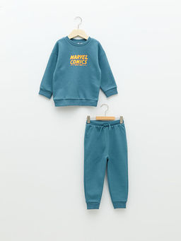Bisiklet Yaka Uzun Kollu Marvel Comics Bask?l? Erkek Bebek Sweatshirt ve Pantolon 2li Tak?m