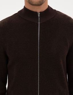 Koyu Kahverengi Slim Fit Y_n Kar___ml_ Triko H_rka