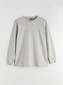 B?y?k Beden Bisiklet Yaka Bask?l? Erkek Sweatshirt