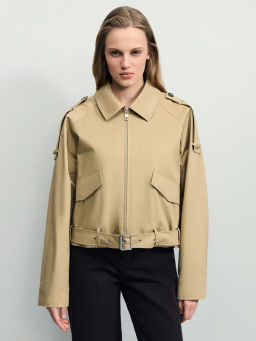 Хлопковая укороченная куртка с ремнем / Zarina  фото 4