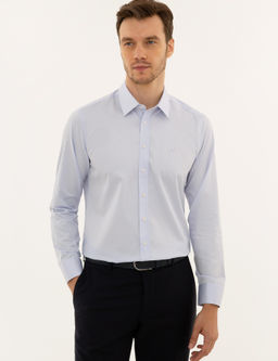 Голубая базовая рубашка зауженного кроя с длинным рукавом