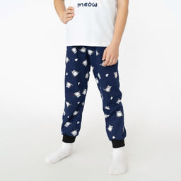 Пижама детская белаясиняя принт кот