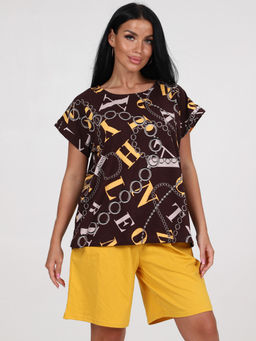 791 ПИЖАМА ЖЕНСКАЯ (шорты) (Коричневый/горчичный) - А-дина фото 3