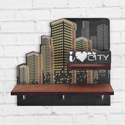 Ключница деревянная с полкой "My city"