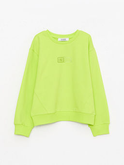 Bisiklet Yaka Bask?l? Uzun Kollu K?z ?ocuk Sweatshirt