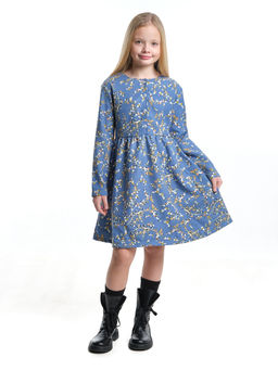 Платье для девочки вельветовое из набивного полотна UD 7844 синие мелкие цветы - Mini maxi фото 5