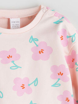 Bisiklet Yaka Bask?l? K?z Bebek Sweatshirt ve Tayt 2li