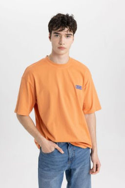 Comfort Regular Fit Rahat Kal?p Bisiklet Yaka Bask?l? K?sa Kollu Tisort