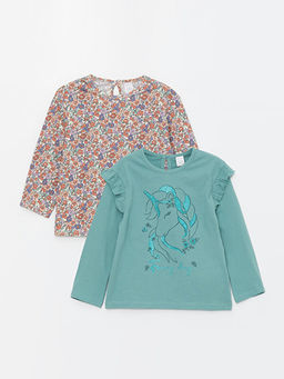 Bisiklet Yaka Uzun Kollu K?z Bebek Ti??rt 2li