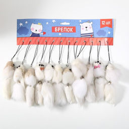 Цена за 12 шт. Брелок для ключей на подвеске Пушистик. Мышонок белый, на сумку, рюкзак, 8.5?3.5?3.5 см, МИКС - Simaland фото 8