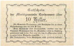 Банкнота 10 геллеров 1920 года Австрия  город Трайсмауэр (Нотгельд)