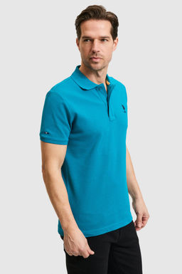 Erkek Slim Fit Polo Yaka Petrol Basic Ti__rt