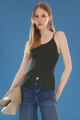 Koyu Haki Halter Yaka Ask?l? Ince Bluz TWOSS25BZ00320