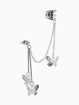 Серьга «Кафф» бабочка, цвет серебро