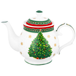 Чайник 380 мл 17*10*12 см "Новогодняя елка" зеленый узор, фарфор NEW BONE CHINA