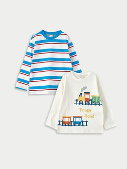 Bisiklet Yaka Uzun Kollu Pamuklu Erkek Bebek Ti??rt 2li