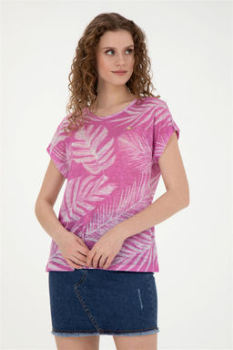 Женская фиолетовая футболка с круглым вырезом