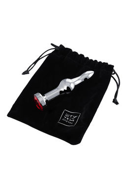 Анальная втулка Штучки-Дрючки, металл, серебряная, с красным кристаллом, 10 см, 2,8 см, 75 г  фото 6