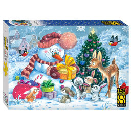 Puzzle STEP 160 элементов "Снеговик и зайчата" (72088)