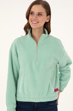 Женский флисовый свитшот зеленого цвета со стойкой на молнии Неожиданная скидка в корзине - U.s. polo assn фото 3