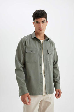 Хлопковая рубашка с длинными рукавами и воротником поло стандартного кроя