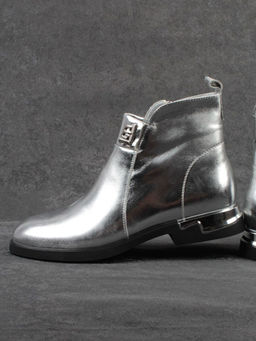 01-B48B-87C GREY/SILVER Ботинки демисезонные женские (натуральная кожа, байка)