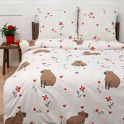 КПБ Традиция, 1,5 спальный, поплин, 100% хлопок, пл. 110 гр./кв.м., Капибара Пододеяльник 146*217, простыня 150*217, наволочка 70*70 (2 шт.) 1,5 спальный