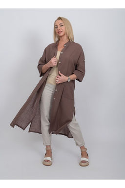 Рубашка-туника из льна стройнит фигуру, не требует глажки 091Л шоколад - Новый лен фото 3