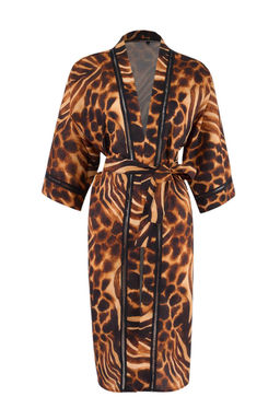 Leopar Desenli Dokuma Midi Aksesuar Detayl? 100% Pamuk Plaj Kimono & Kaftan TBESS26KM00002