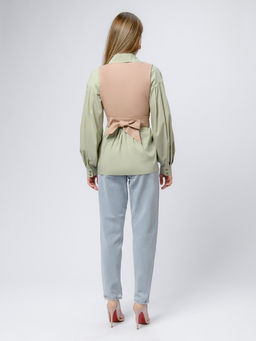 Жилет бежевый укороченный из искусственной кожи - 1001dress фото 3