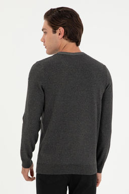 Erkek Slim Fit Bisiklet Yaka Antrasit Kazak