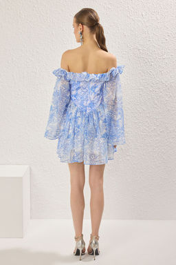 TRENDYOLMILLA Bridal Ekru A-Kesim Astarl? Volanl? Dokuma Sifon K?sa Dugun/Nikah S?k Abiye Elbise TPRSS23EL00096 фото 53