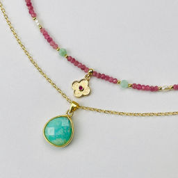 Колье двойное из розового Турмалина,Амазонита и Жемчуга - Радуга самоцветов фото 2