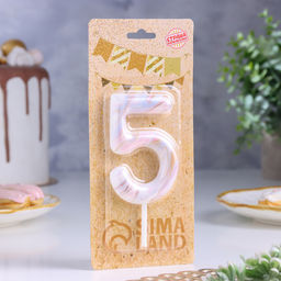 Цена за 2 шт. Свеча в торт «Белый мрамор», цифра 5, ГИГАНТ, 9 см