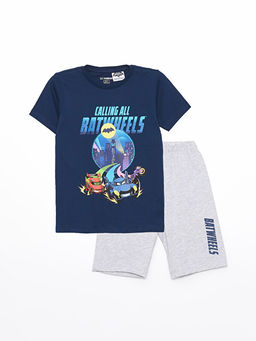 Bisiklet Yaka Batwheels Bask?l? K?sa Kollu Erkek ?ocuk ?ortlu Pijama Tak?m?