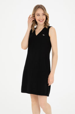 Женское черное тканое платье с круглым вырезом Неожиданная скидка в корзине - U.s. polo assn фото 4