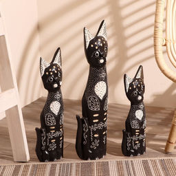 Фигура «Кошки расписанные серебром», набор 3 шт., h=30 см, h=40 см, h=50 см, дерево