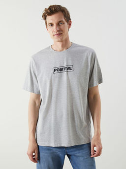 Bisiklet Yaka Bask?l? Penye Erkek Ti??rt