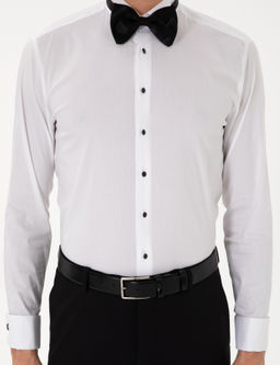 Beyaz Slim Fit Pamuk Kar___ml_ Man_etli Smokin G_mlek