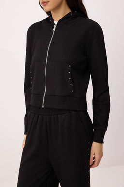 Siyah Oversize/Genis Kal?p Kapusonlu Aksesuar Detayl? Orme Sweatshirt TWOSS26SW00012