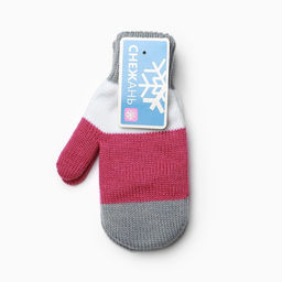 Варежки для девочки, серый/белый/малиновый, размер 14