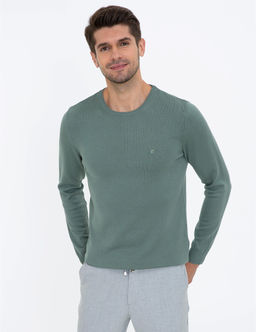 Ye_il Slim Fit Bisiklet Yaka Basic Triko Kazak