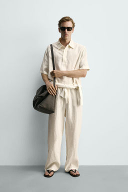 CAMISA POLO BOXY FIT 100% LINO / Crudo