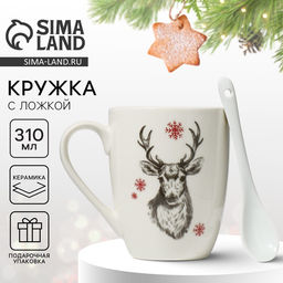 Кружка керамическая с ложкой «Олень», 310 мл